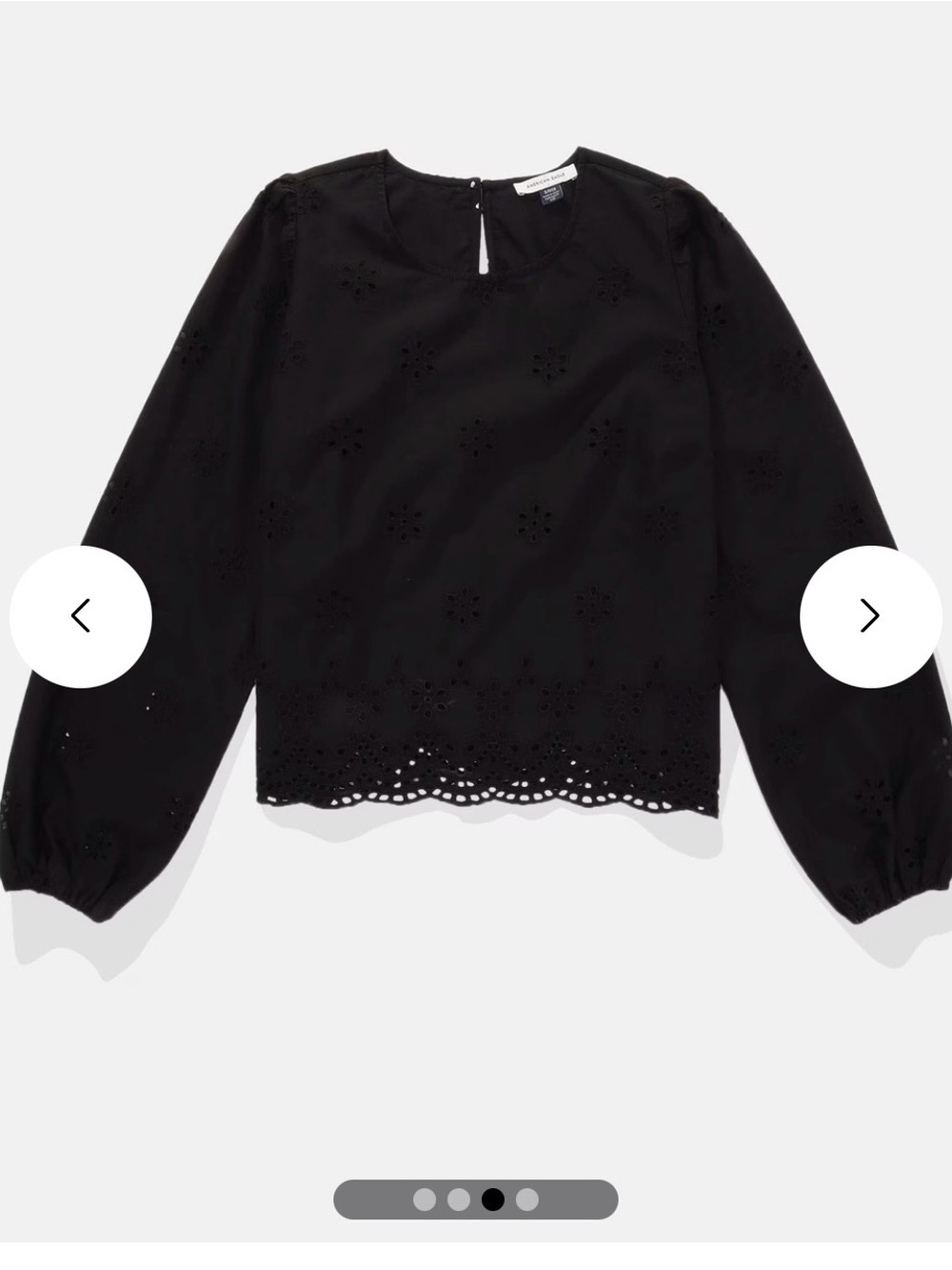 AMERICAN EAGLE WOMEN BLACK AE LONG-SLEEVE EYELET BLOUSE M